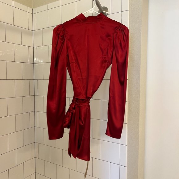 Reformation Josefine Puffed-sleeve Silk-satin Mini Dress - Picture 2 of 4